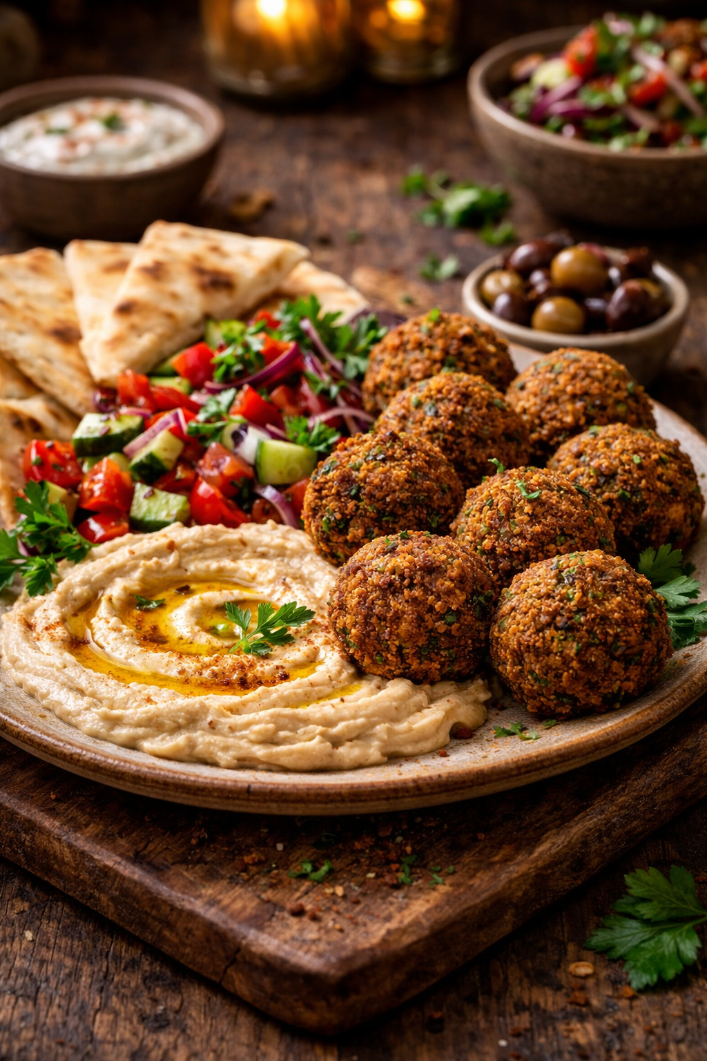 falafel plate with hummus and salad
